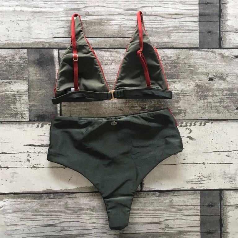 Bikini Set Hot Pants Olive Green and Terracotta Shine
