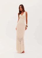 Long Knitted Dress with Cutouts and Fringe by Tabata - OASIS Resortwear - WaveFit