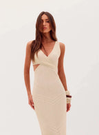Long Knitted Dress with Cutouts and Fringe by Tabata - OASIS Resortwear - WaveFit