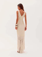 Long Knitted Dress with Cutouts and Fringe by Tabata - OASIS Resortwear - WaveFit