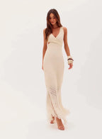 Long Knitted Dress with Cutouts and Fringe by Tabata - OASIS Resortwear - WaveFit