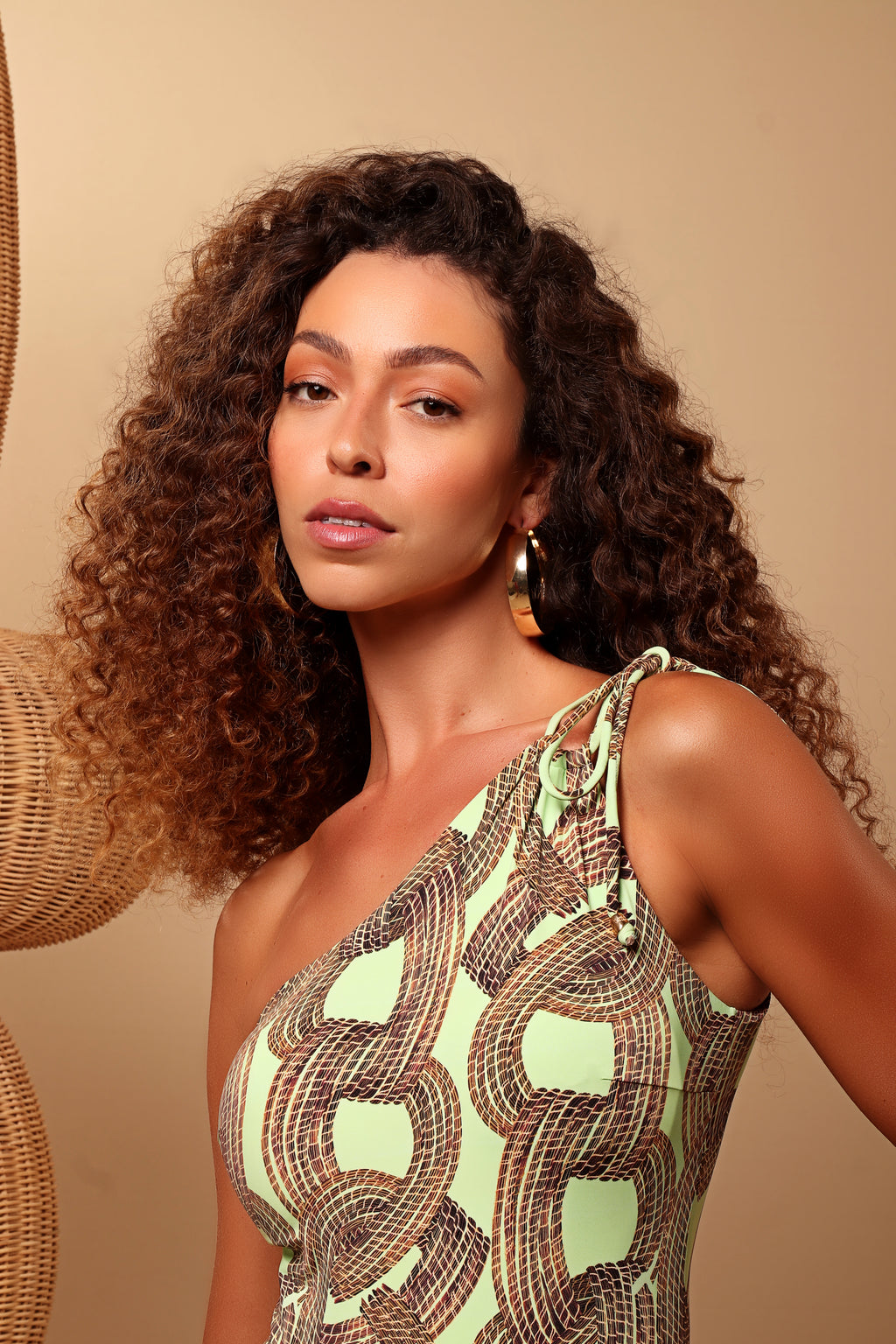 One-Shoulder Funnel Swimsuit in Golden Grass