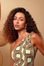 One-Shoulder Funnel Swimsuit in Golden Grass - Karla Vivian - WaveFit