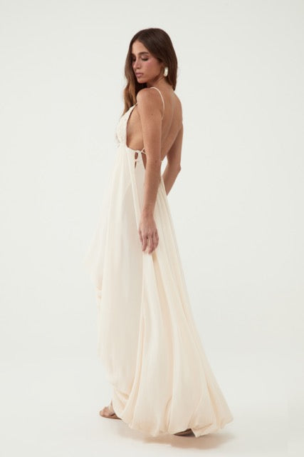 Esme Asymmetric Balloon Maxi Dress with Lace