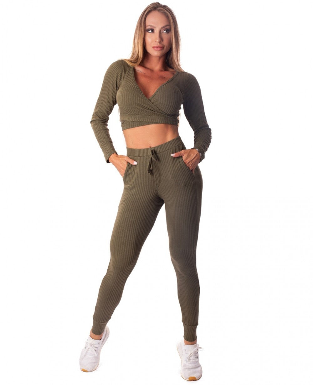 Jogger Pants Bolero Fluted Fluid Army Green - Let's Gym