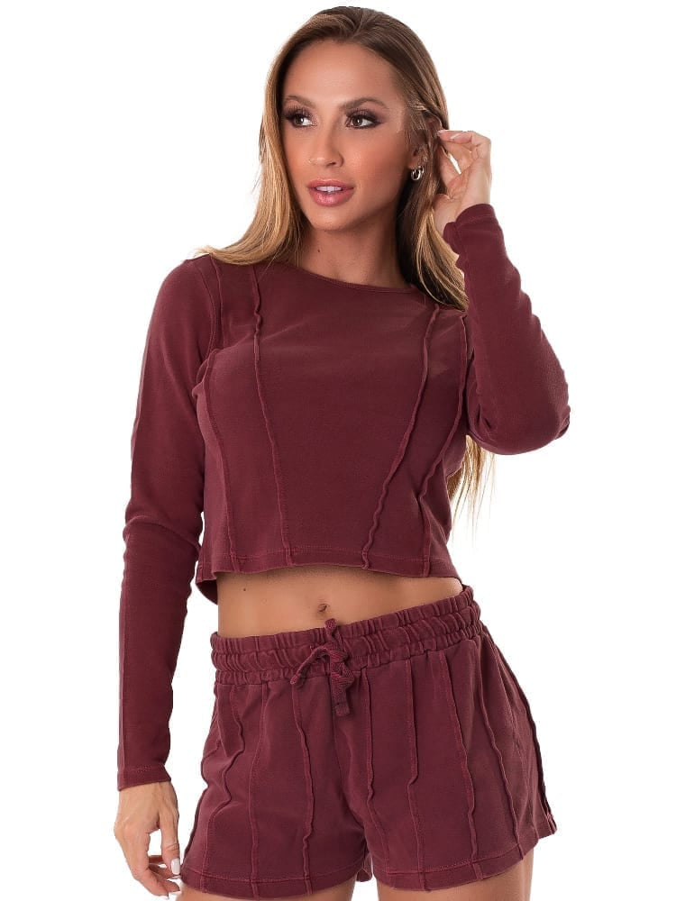 Cropped M/L Lines Wine - Let's Gym
