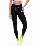 Leggings Black Madison Fuso With Neon Yellow - Vestem - WaveFit
