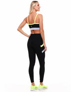 Leggings Black Madison Fuso With Neon Yellow - Vestem - WaveFit
