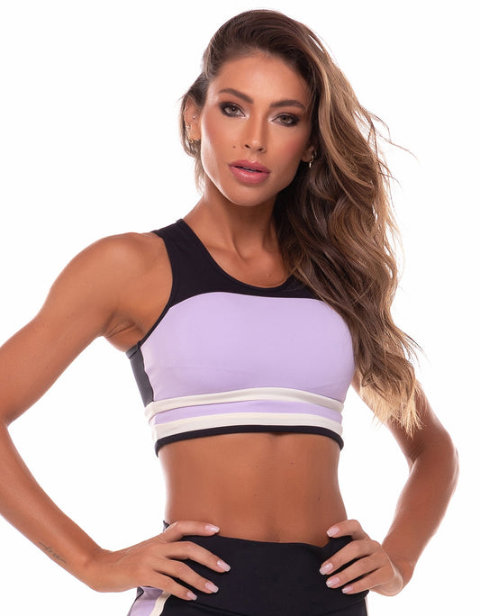 Sports Bra Black Tricolor With Lilac Lavender And Off White - Vestem