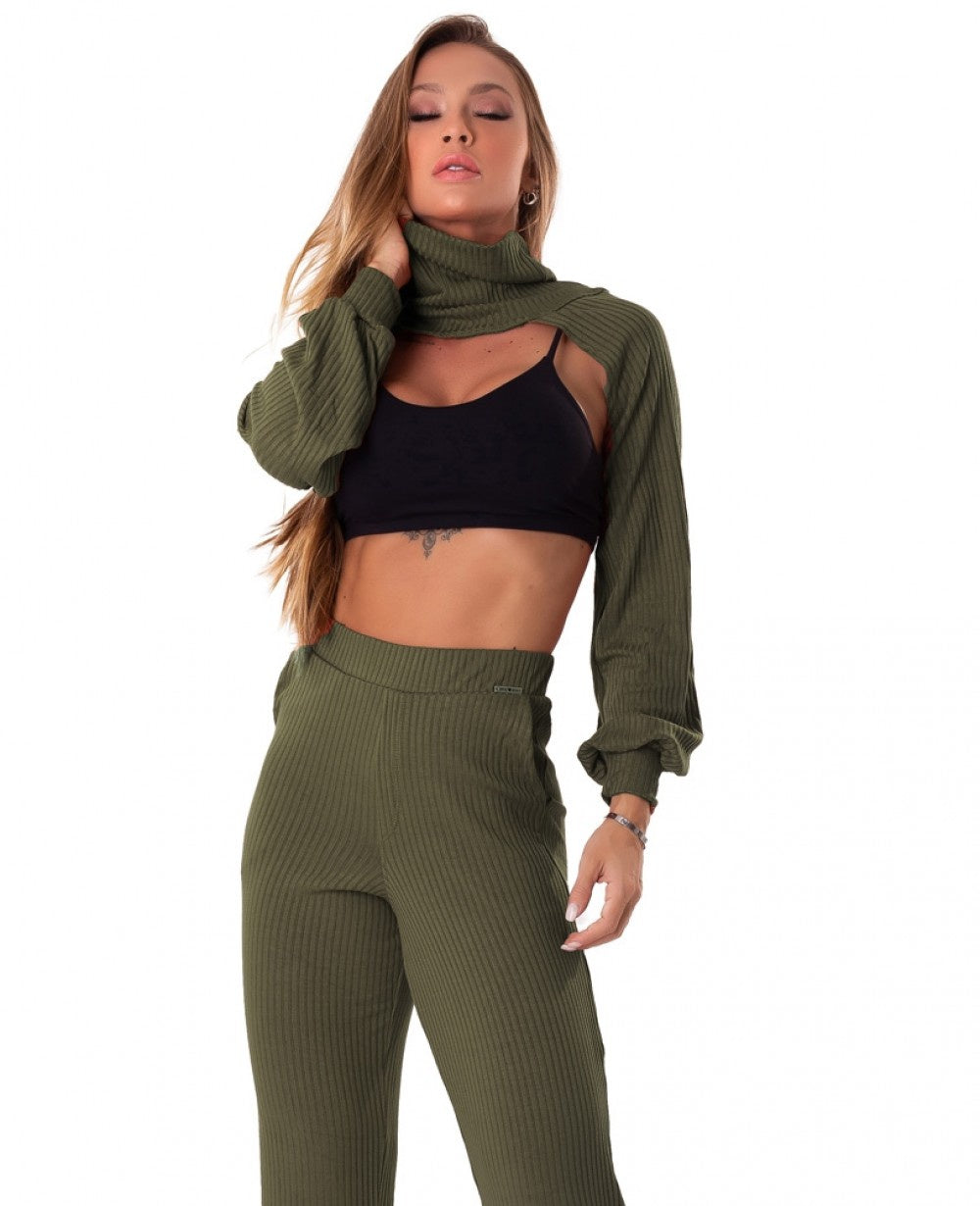 Cropped with Collar Rib Senses Green - Let's Gym
