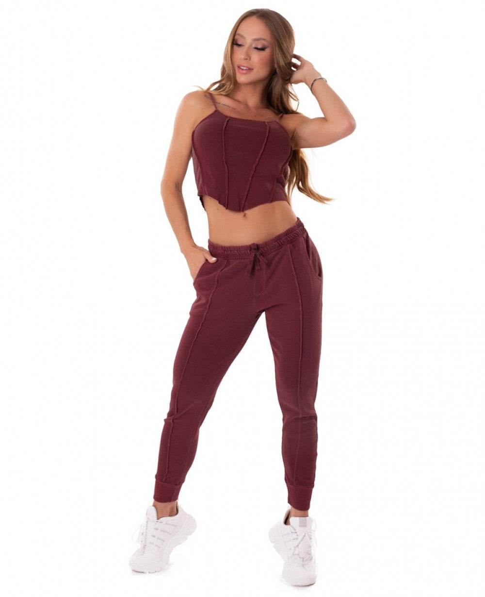 Jogger Pants Lines Burgundy - Let's Gym