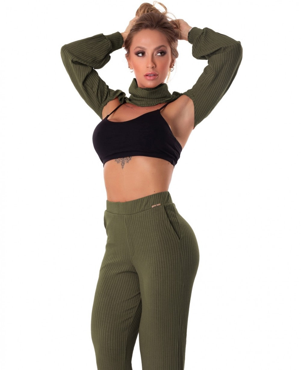 Cropped with Collar Rib Senses Green - Let's Gym
