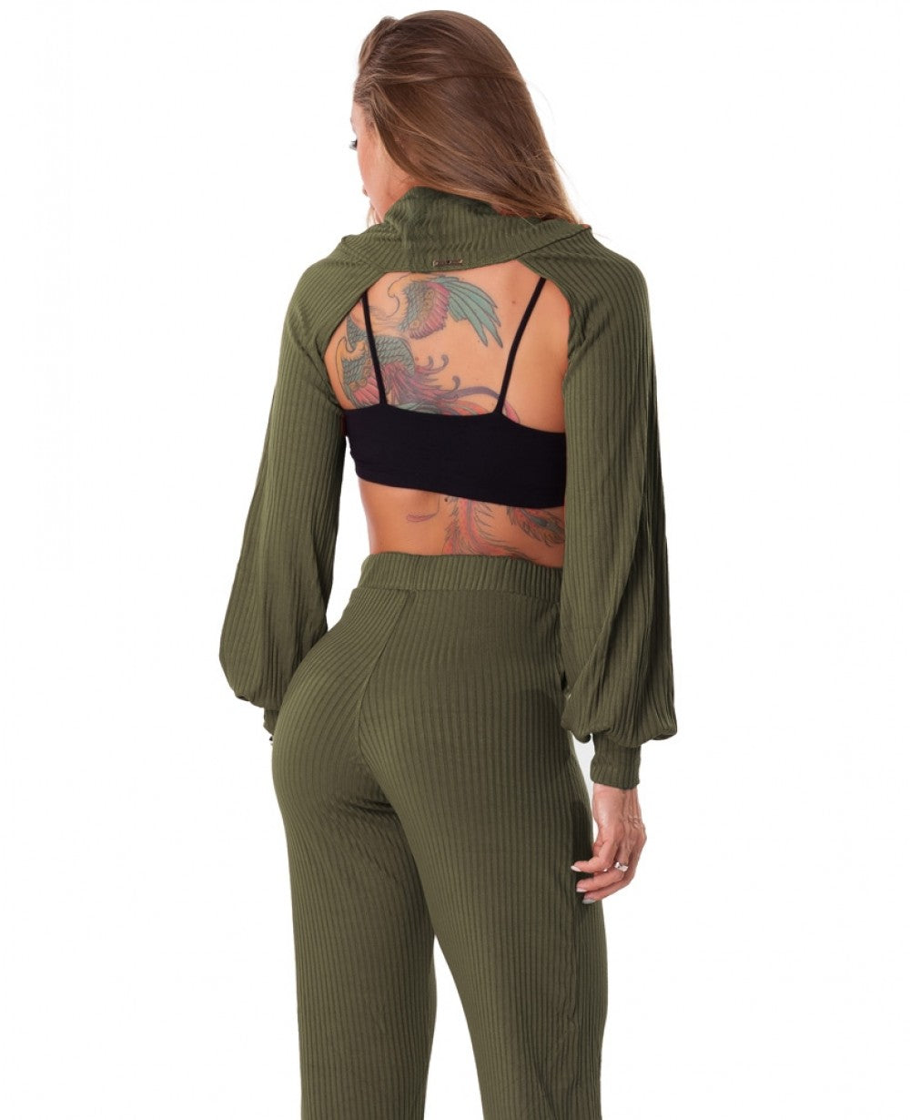 Cropped with Collar Rib Senses Green - Let's Gym