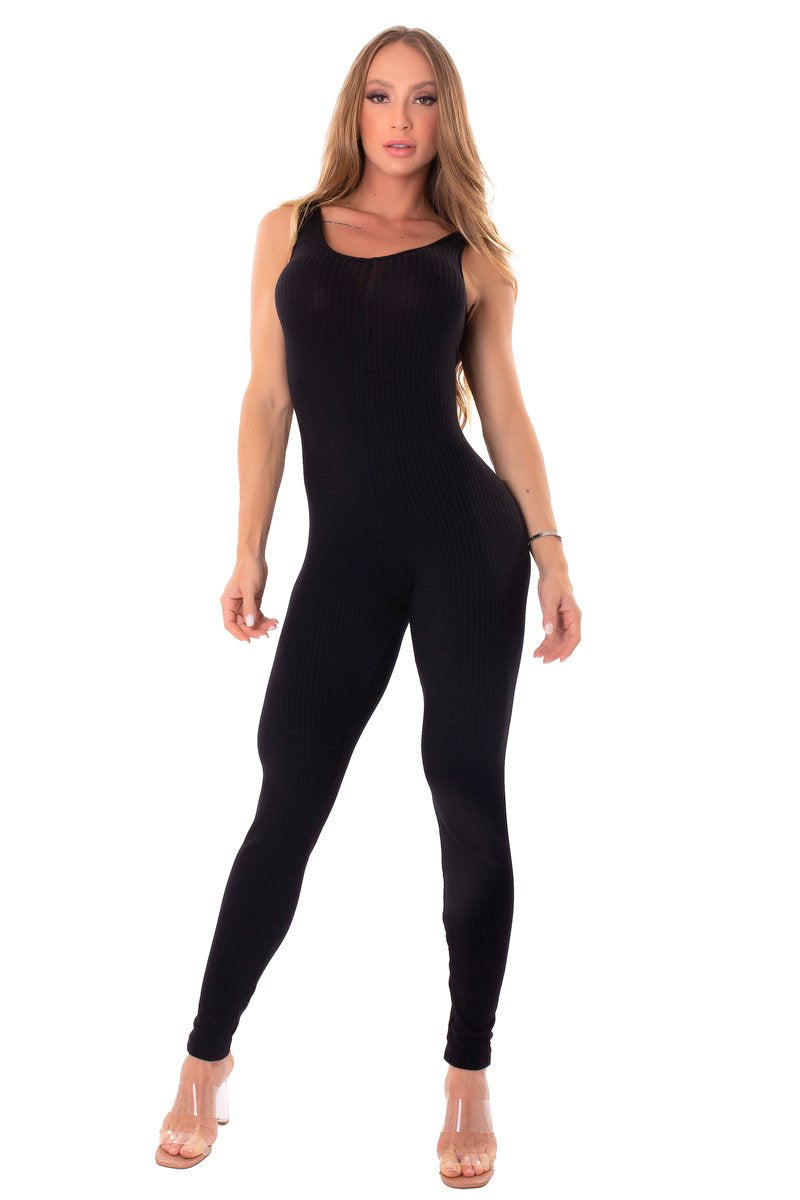 Jumpsuit Ribbed Senses Black - Let's Gym