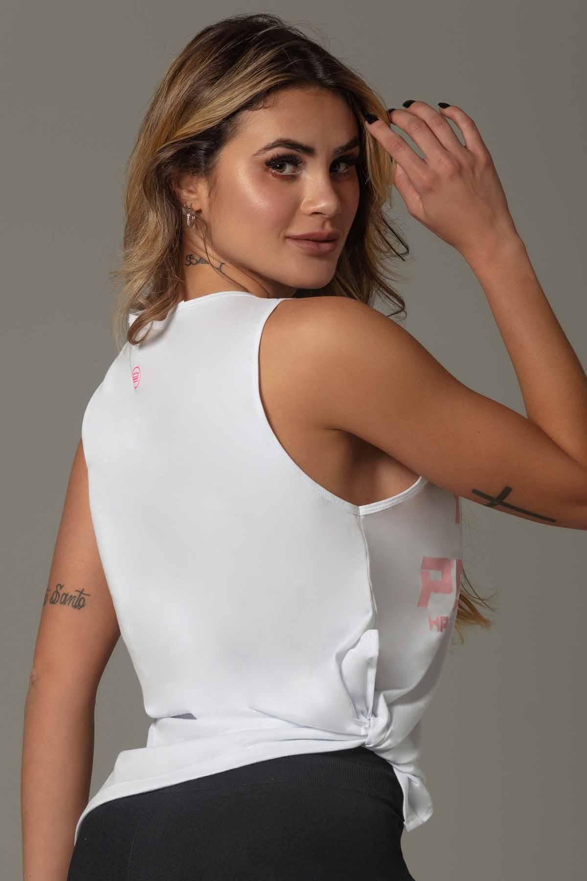 Top White Attitude Fitness with Tie - WaveFit