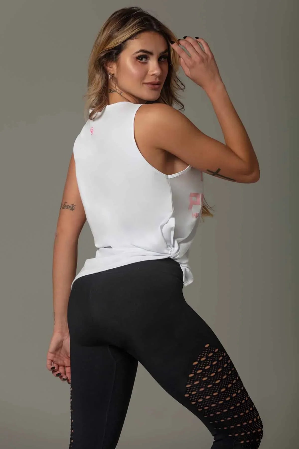 Top White Attitude Fitness with Tie - WaveFit