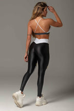 Legging Attitude Fitness Glossy Black with Polka Dots - WaveFit