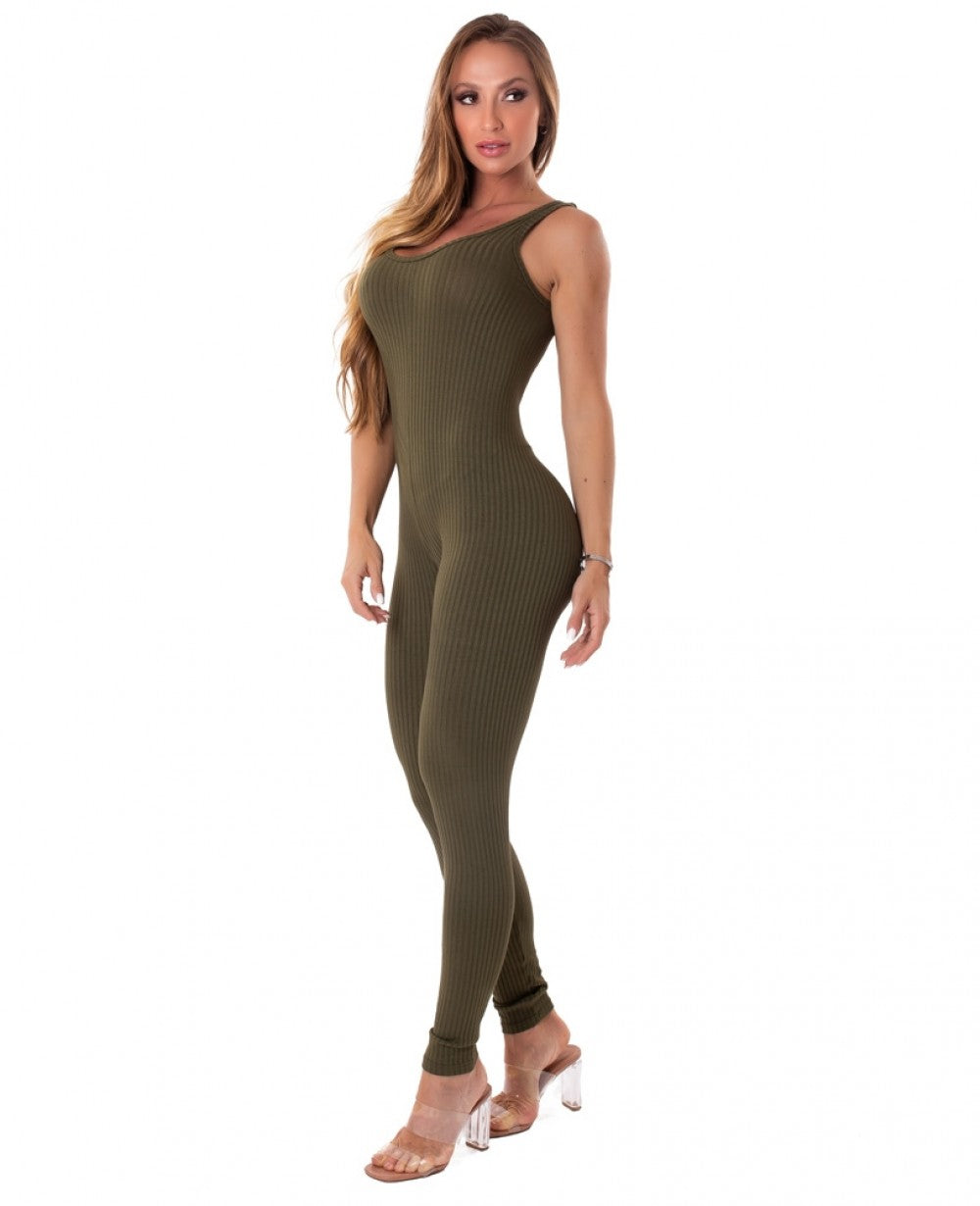 Jumpsuit Ribbed Senses Army Green - Let's Gym