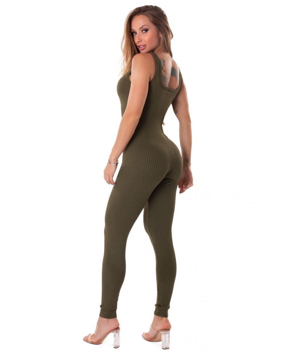 Jumpsuit Ribbed Senses Army Green - Let's Gym